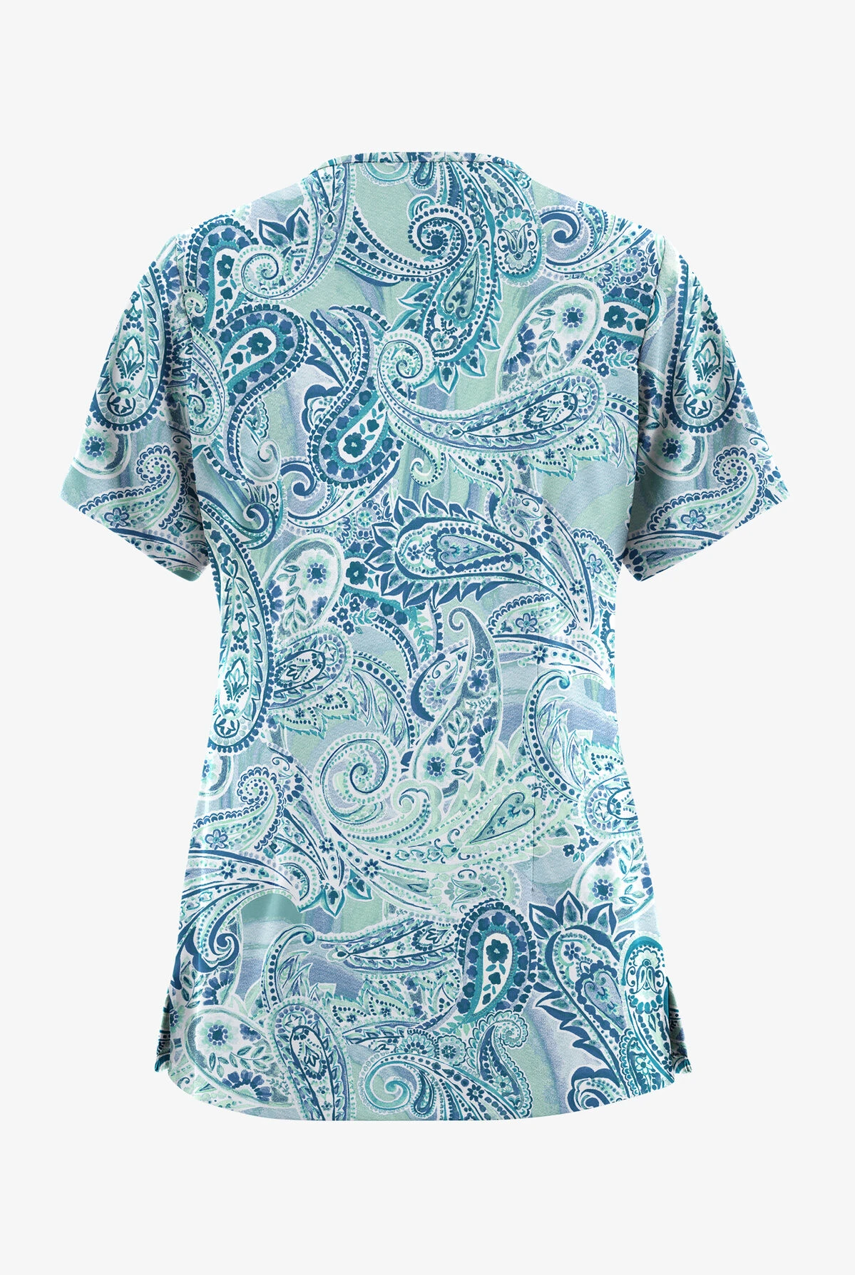UA Butter-Soft STRETCH Paisley Romance Watermint Women's 5-Pocket V-Neck Scrub Top 2 UA Butter-Soft STRETCH Paisley Romance Watermint Women's 5-Pocket V-Neck Scrub Top - Image 2