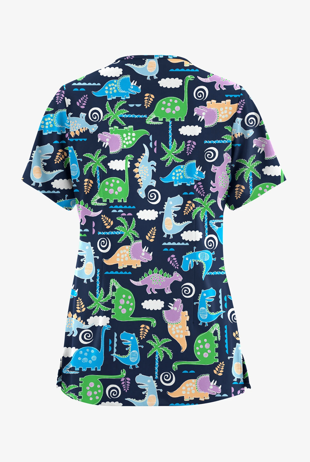UA Butter-Soft STRETCH Stompin' Dino Turquoise Women's 5-Pocket V-Neck Scrub Top 2 UA Butter-Soft STRETCH Stompin' Dino Turquoise Women's 5-Pocket V-Neck Scrub Top - Image 2