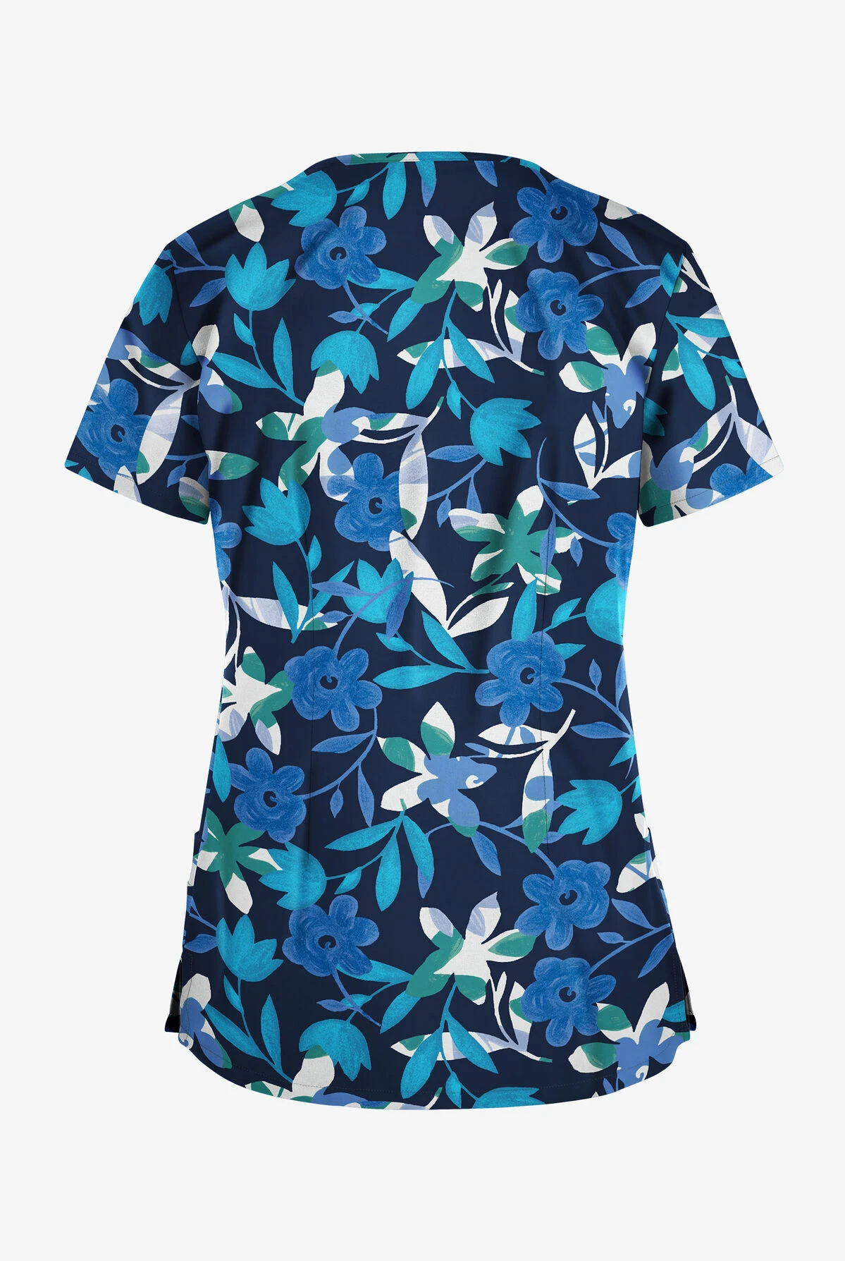Butter-Soft Matisse Floral Navy Women's 4-Pocket Rounded V-Neck Printed Scrub Top 2 Butter-Soft Matisse Floral Navy Women's 4-Pocket Rounded V-Neck Printed Scrub Top - Image 2