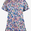 Butter-Soft Noel Candy Canes Royal Women's 4-Pocket Rounded V-Neck Print Scrub Top