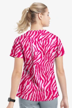 UA Butter-Soft STRETCH Tiger Fantasy Fuchsia Women's 4-Pocket Grommet Printed Scrub Top -Clinic Love Style TS754TFFC 3