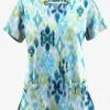 UA Butter-Soft STRETCH Varna Ikat Turquoise Women's 4-Pocket Grommet Printed Scrub Top