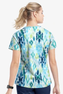 UA Butter-Soft STRETCH Varna Ikat Turquoise Women's 4-Pocket Grommet Printed Scrub Top 5 UA Butter-Soft STRETCH Varna Ikat Turquoise Women's 4-Pocket Grommet Printed Scrub Top -Clinic Love Style TS754VITQ 3
