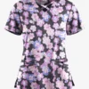 UA Butter-Soft STRETCH Blooms And Butterflies Pewter Women's 4-Pocket Crisscross Printed Scrub Top