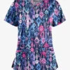UA Butter-Soft STRETCH Cascading Ikat Rosebud Women's 4-Pocket Criss Cross Print Scrub Top
