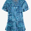 UA Butter-Soft STRETCH Dondo Patchwork Navy Women's 4-Pocket Criss Cross Print Scrub Top