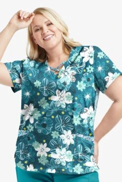 Butter-Soft STRETCH Floral Mirage & Paisley Womens 4-Pocket Crisscross Mixed Print Scrub Top 5 Butter-Soft STRETCH Floral Mirage & Paisley Womens 4-Pocket Crisscross Mixed Print Scrub Top -Clinic Love Style TS756FMCB 092123 3