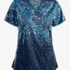 Butter-Soft STRETCH Roman Mosaic Navy Women's 4-Pocket Criss Cross Print Scrub Top