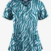 UA Butter-Soft STRETCH Tiger Fantasy Caribbean Blue Women's 4-Pocket Crisscross Printed Scrub Top