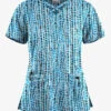 UA Butter-Soft STRETCH Urban Animal Turquoise Women's 4-Pocket Crisscross Printed Scrub Top