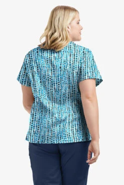 UA Butter-Soft STRETCH Urban Animal Turquoise Women's 4-Pocket Crisscross Printed Scrub Top -Clinic Love Style TS756UATQ 3