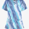 UA Butter-Soft STRETCH Water Waves Women's 4-Pocket Crisscross Print Scrub Top