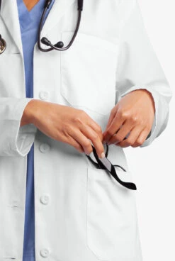 Butter-Soft Woman's 3-Pocket Notched Collared Scrub Lab Coat -Clinic Love Style UA17248 WHITE 4