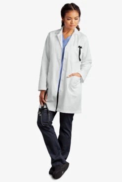 Butter-Soft Woman's 3-Pocket Notched Collared Scrub Lab Coat -Clinic Love Style UA17248 WHITE 6