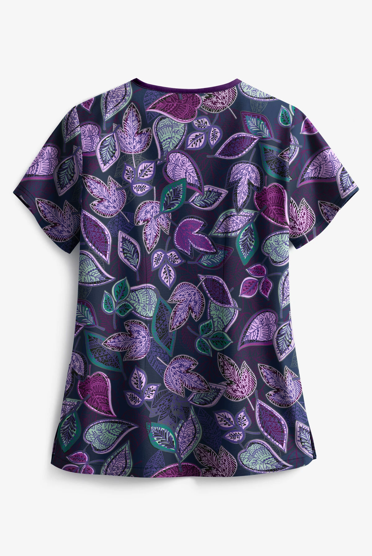 Butter-Soft Filigree Leaves Navy Women's 3-Pocket Criss Cross Print Scrub Top 2 Butter-Soft Filigree Leaves Navy Women's 3-Pocket Criss Cross Print Scrub Top - Image 2