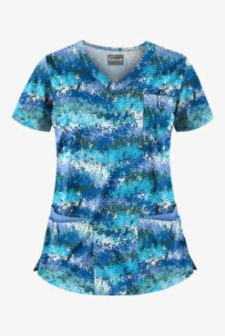 Butter-Soft Autumn Time Royal Women's 5-Pocket Rounded V-Neck Print Scrub Top