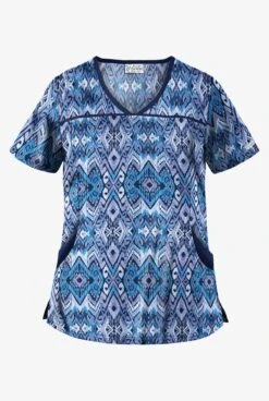 UA Best Buy Scrubs Cantik Ikat Navy Women's 4-Pocket Princess Seam Print Scrub Top
