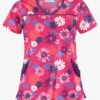 UA Floral Beauty Fuchsia Women's 4-Pocket Princess Seam Printed Scrub Top