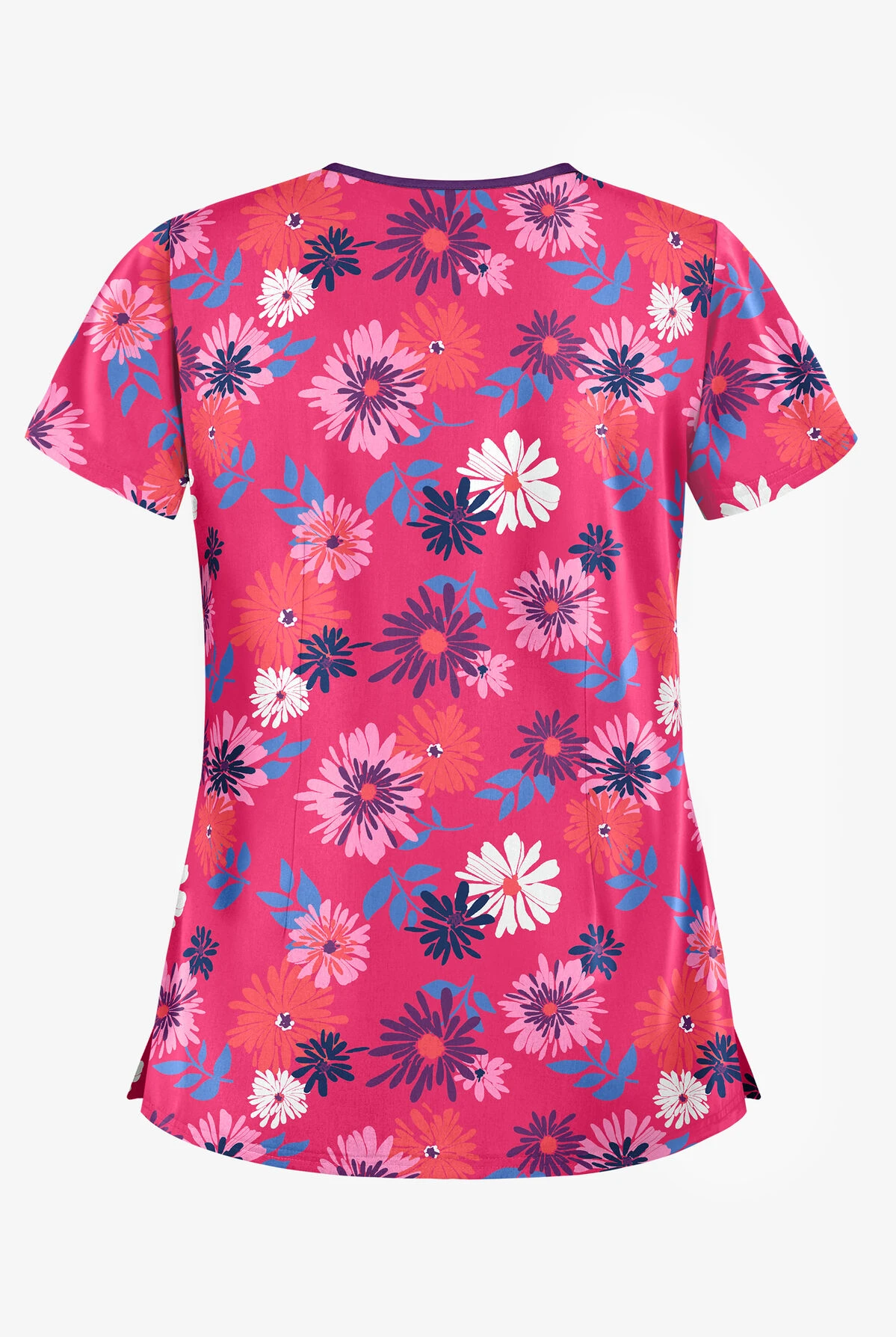UA Floral Beauty Fuchsia Women's 4-Pocket Princess Seam Printed Scrub Top 2 UA Floral Beauty Fuchsia Women's 4-Pocket Princess Seam Printed Scrub Top - Image 2