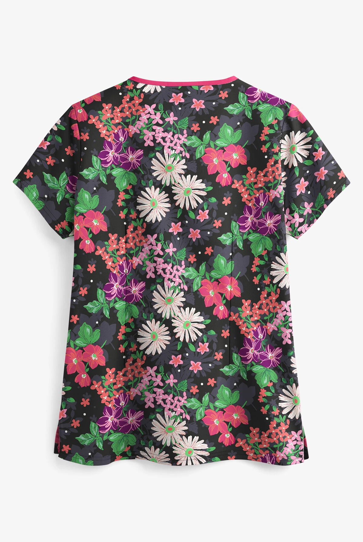 UA Garden Paradise Black Printed Women's 4-Pocket Princess Seam Scrub Top 2 UA Garden Paradise Black Printed Women's 4-Pocket Princess Seam Scrub Top - Image 2