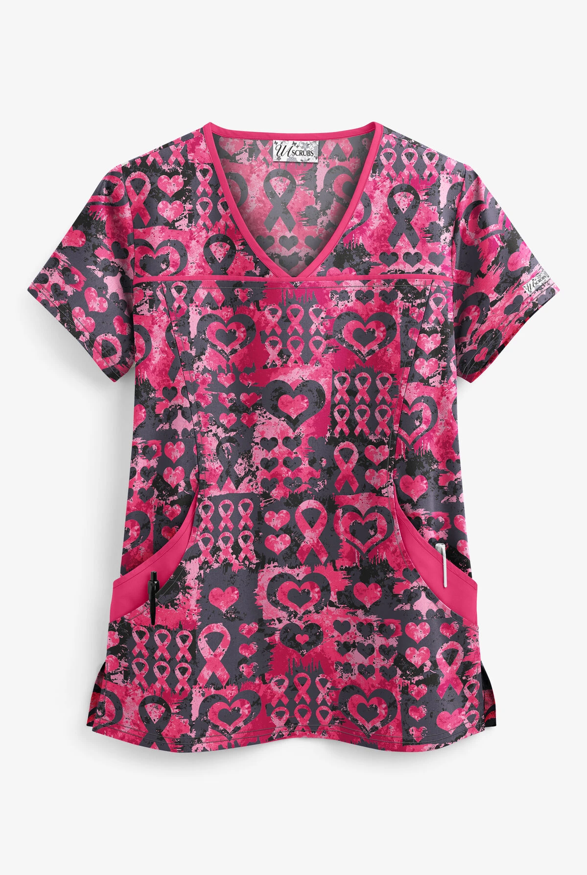 UA Best Buy Scrubs Pink Ribbon Passion Granite Women's 4-Pocket Princess Seam Print Scrub Top 1 UA Best Buy Scrubs Pink Ribbon Passion Granite Women's 4-Pocket Princess Seam Print Scrub Top