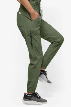 WonderWink Renew Women's 7-Pocket STRETCH Flat Front Drawstring Cargo Jogger Scrub Pants -Clinic Love Style W5234 102023 OLIVE 3 S HV