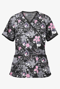Butter-Soft London Floral Women's 2-Pocket Mock Wrap Printed Scrub Top