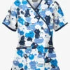 Butter-Soft Puzzle Cats Women's 2-Pocket Mock Wrap Printed Scrub Top
