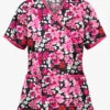 UA River Floral Black Printed Women's 2-Pocket Mock Wrap Scrub Top