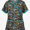 UA Best Buy Scrubs Tropical Oasis Black Print Women's 2-Pocket Mock Wrap Scrub Top