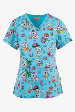 UA Exclusive Zavate Ava Therese Summertime Cute Koala Women's 2-Pocket STRETCH V-Neck Print Top