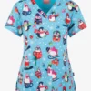 Zavate Ava Therese Penguins Enjoy The Ride Women's 2-Pocket STRETCH V-Neck Print Scrub Top
