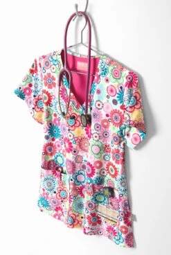 UA Exclusive Zavate Ava Therese Flower Power Women's 2-Pocket STRETCH V-Neck Print Scrub Top -Clinic Love Style Z1054FLP 3