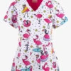 UA Exclusive Zavate Ava Therese Flamazing Flamingoes Women's 2-Pocket STRETCH V-Neck Print Scrub Top