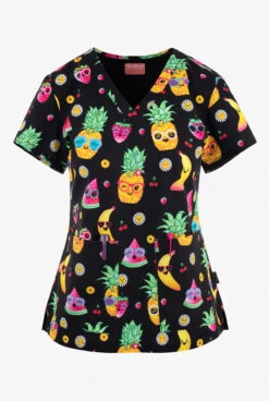 UA Exclusive Zavate Ava Therese Pineapple Fruit Vibes Women's 2-Pocket STRETCH V-Neck Print Top