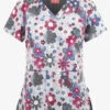Zavate Ava Therese Floral Splash Of Heather Women's 2-Pocket STRETCH V-Neck Print Scrub Top