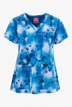 UA Exclusive Zavate Bella Tie Dye Life Women's 2-Pocket STRETCH V-Neck Print Scrub Top