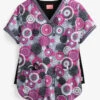 Zavate Ava Therese Raspberry Splash Mary Women's 2-Pocket V-Neck Print Scrub Top
