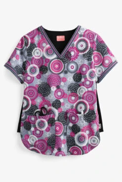 Zavate Ava Therese Raspberry Splash Mary Women's 2-Pocket V-Neck Print Scrub Top