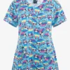 Zoe & Chloe Chillax Max Sloth Women's 2-Pocket STRETCH V-Neck Print Scrub Top