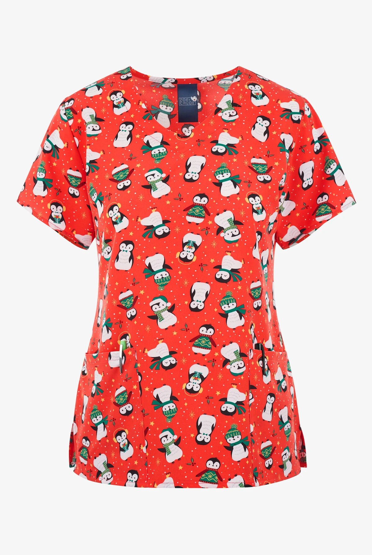 Zoe & Chloe Waddle Wish Women's 2-Pocket STRETCH V-Neck Print Scrub Top 1 Zoe & Chloe Waddle Wish Women's 2-Pocket STRETCH V-Neck Print Scrub Top