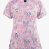 Zoe & Chloe Tie Dye Flight Butterfly Women's 2-Pocket STRETCH Notch Neck Print Scrub Top