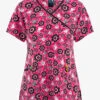 Zoe & Chloe Sugar Boo Ghosts Women's 3-Pocket STRETCH Mock Wrap Print Scrub Top