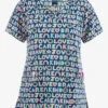 Zoe & Chloe Love Care Joy Women's 2-Pocket STRETCH V-Neck Print Scrub Top