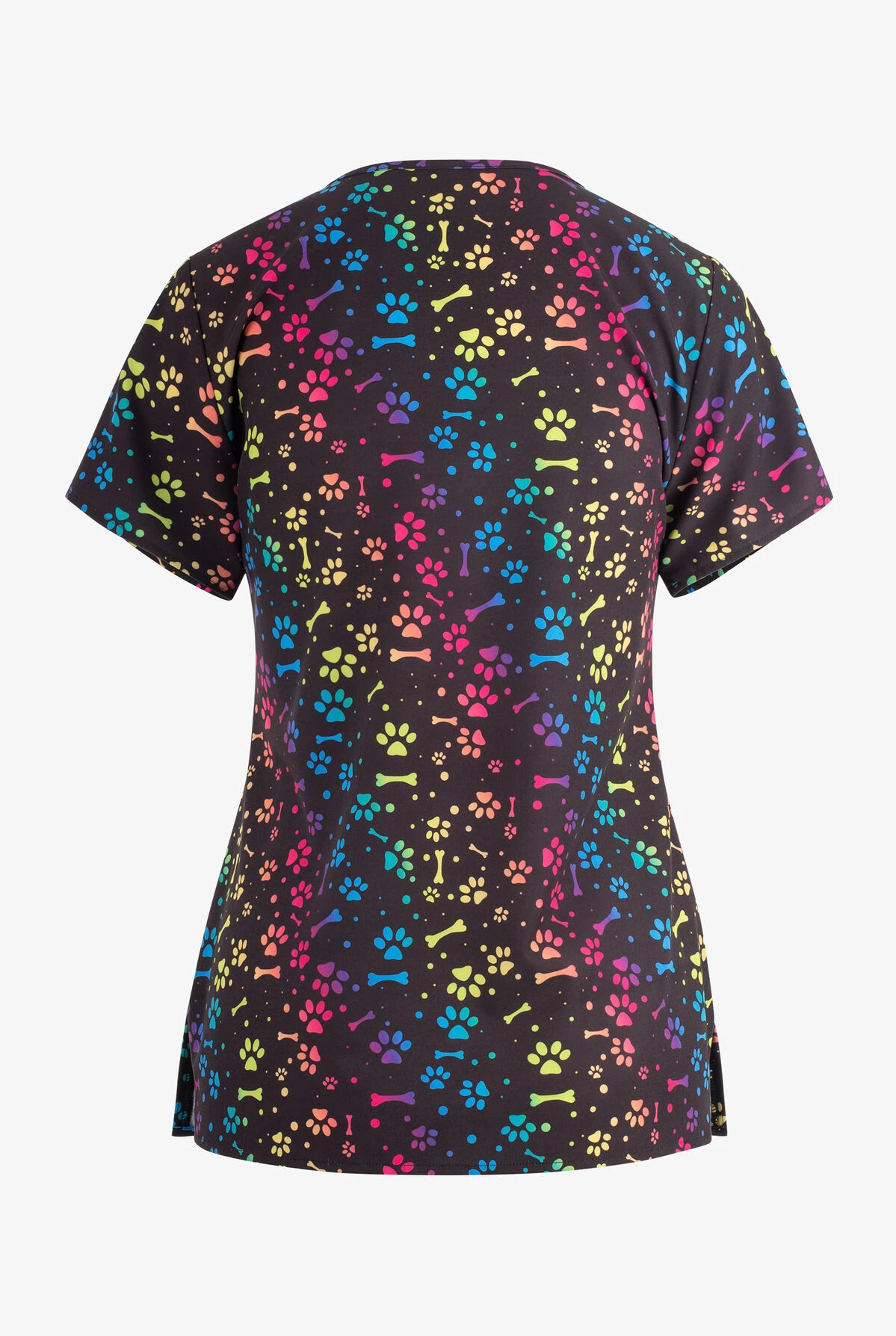 Zoe & Chloe Ombre All Day Paw And Bone Women's 2-Pocket STRETCH V-Neck Print Scrub Top 2 Zoe & Chloe Ombre All Day Paw And Bone Women's 2-Pocket STRETCH V-Neck Print Scrub Top - Image 2